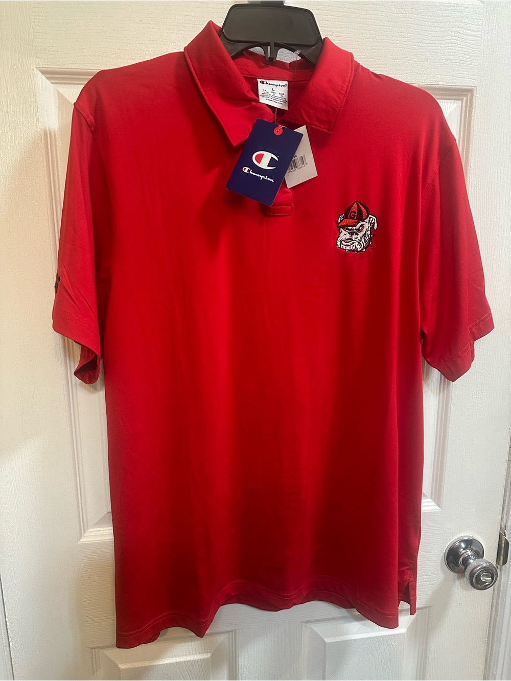 Champion Red Men’s Polo with Embroidered Bulldog size L New